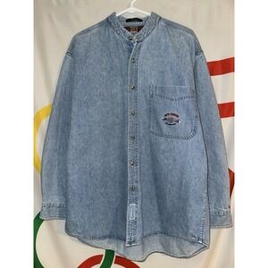 Vintage Ivy Crew Denim Button Up Shirt Mens Medium Long Sleeve 90s Band Collar